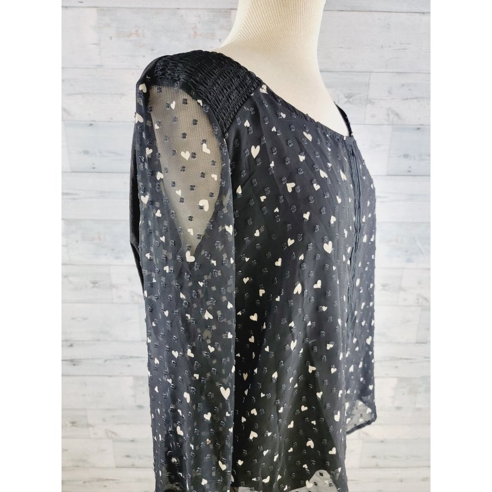Layered Lauren Conrad Black With White Hearts Allover Top Size PXL - Picture 2 of 8